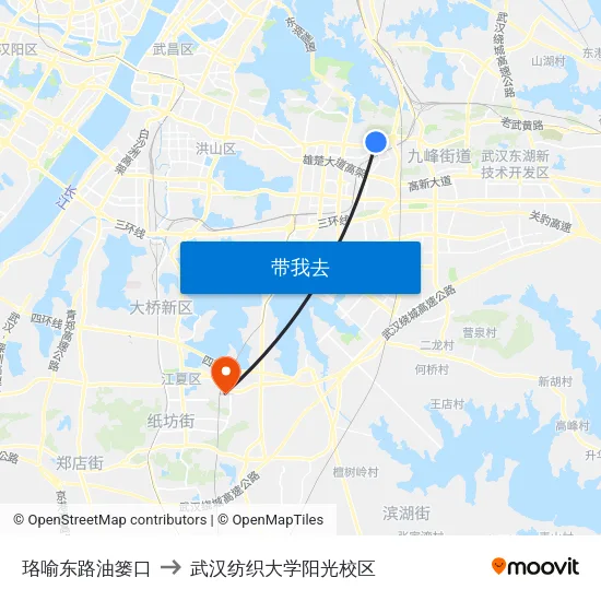 珞喻东路油篓口 to 武汉纺织大学阳光校区 map