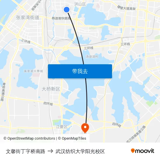 文馨街丁字桥南路 to 武汉纺织大学阳光校区 map