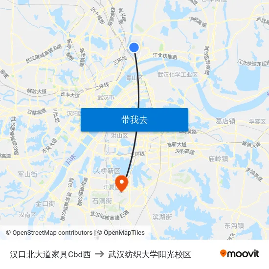 汉口北大道家具Cbd西 to 武汉纺织大学阳光校区 map