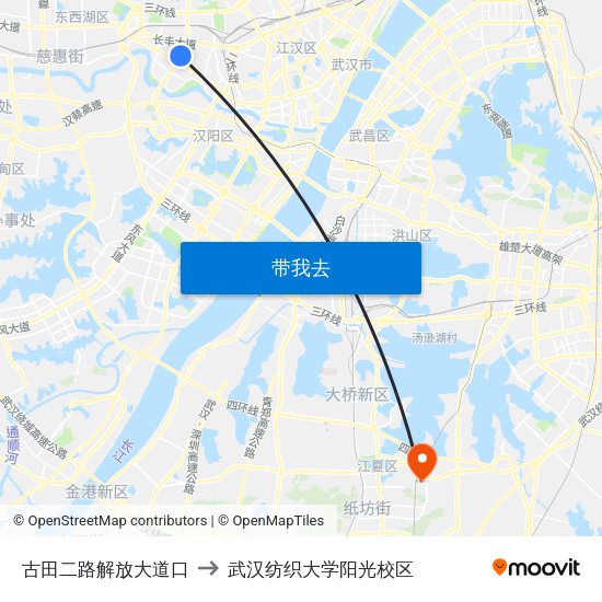 古田二路解放大道口 to 武汉纺织大学阳光校区 map