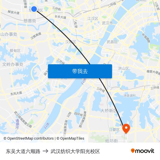 东吴大道六顺路 to 武汉纺织大学阳光校区 map