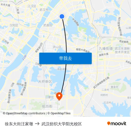 徐东大街汪家墩 to 武汉纺织大学阳光校区 map