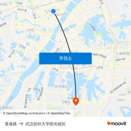 香港路 to 武汉纺织大学阳光校区 map