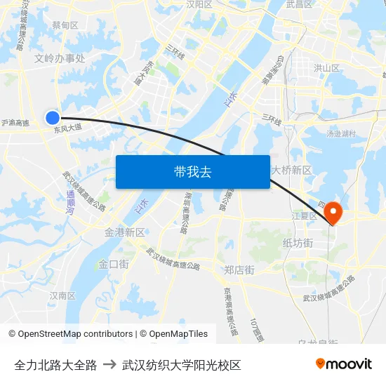 全力北路大全路 to 武汉纺织大学阳光校区 map