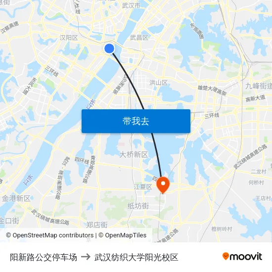 阳新路公交停车场 to 武汉纺织大学阳光校区 map