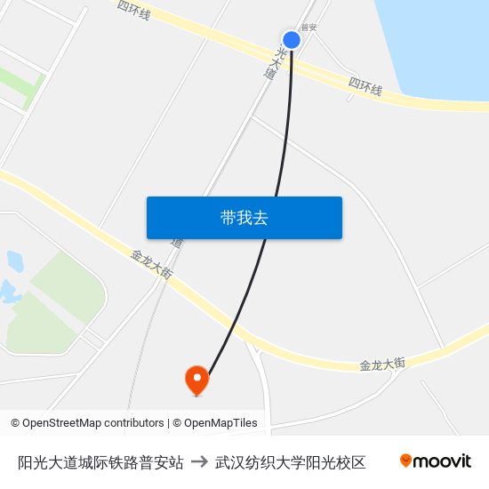 阳光大道城际铁路普安站 to 武汉纺织大学阳光校区 map