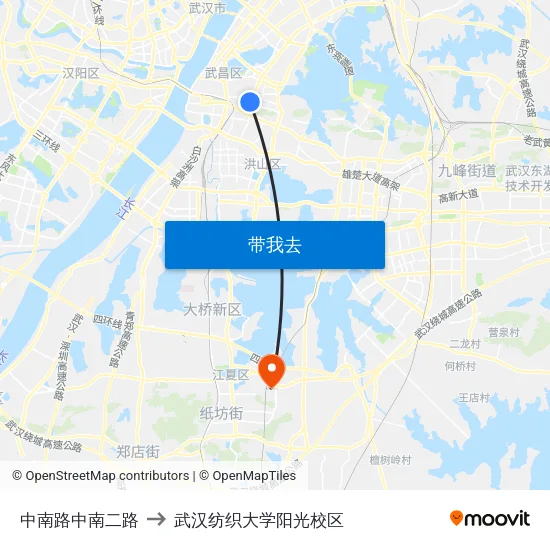 中南路中南二路 to 武汉纺织大学阳光校区 map