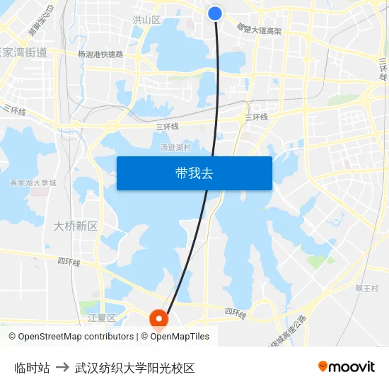 临时站 to 武汉纺织大学阳光校区 map