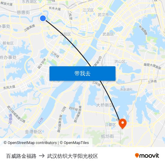 百威路金福路 to 武汉纺织大学阳光校区 map