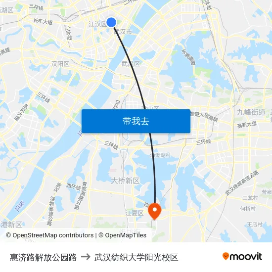 惠济路解放公园路 to 武汉纺织大学阳光校区 map