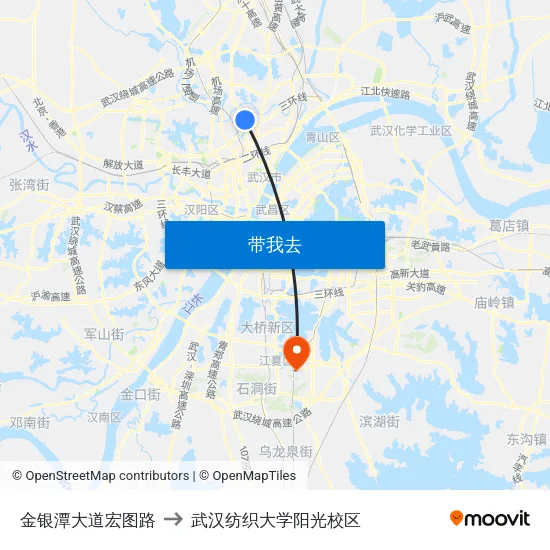 金银潭大道宏图路 to 武汉纺织大学阳光校区 map