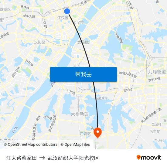 江大路蔡家田 to 武汉纺织大学阳光校区 map