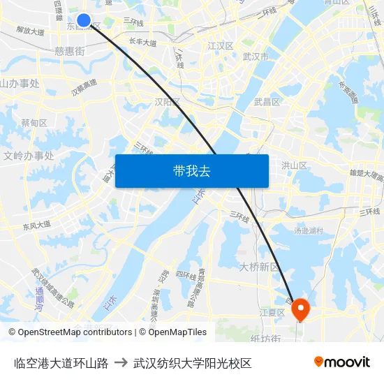 临空港大道环山路 to 武汉纺织大学阳光校区 map