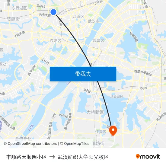 丰顺路天顺园小区 to 武汉纺织大学阳光校区 map