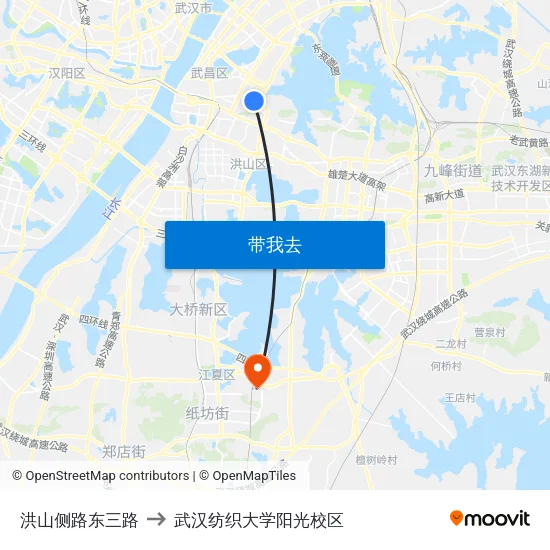 洪山侧路东三路 to 武汉纺织大学阳光校区 map