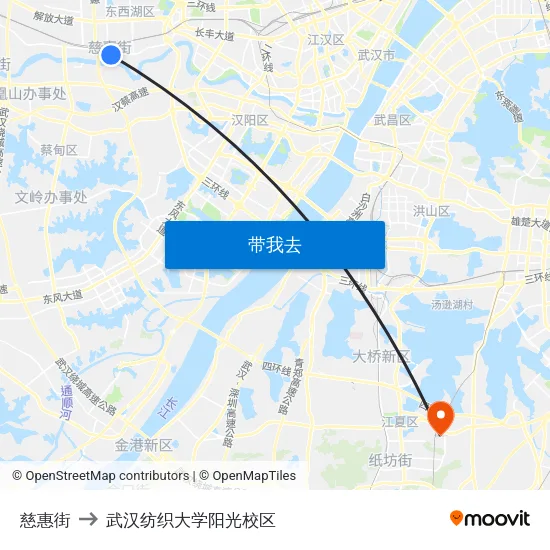 慈惠街 to 武汉纺织大学阳光校区 map