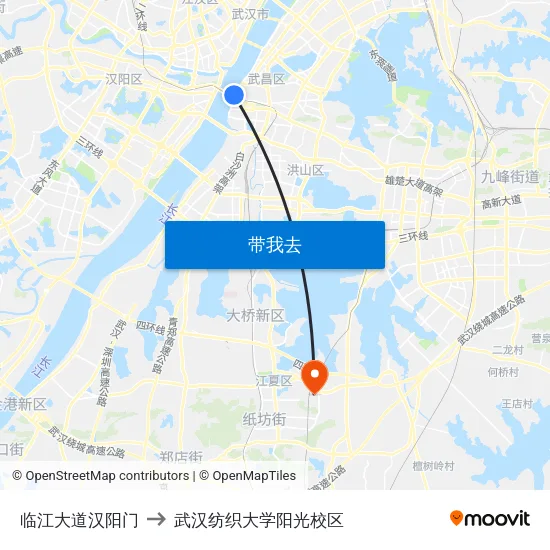 临江大道汉阳门 to 武汉纺织大学阳光校区 map