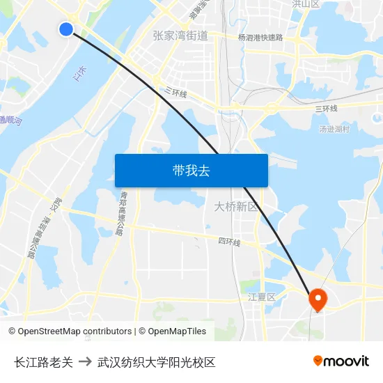 长江路老关 to 武汉纺织大学阳光校区 map