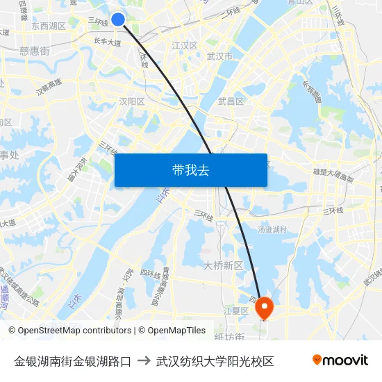 金银湖南街金银湖路口 to 武汉纺织大学阳光校区 map
