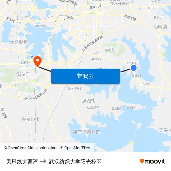 凤凰线大曹湾 to 武汉纺织大学阳光校区 map