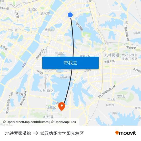 地铁罗家港站 to 武汉纺织大学阳光校区 map