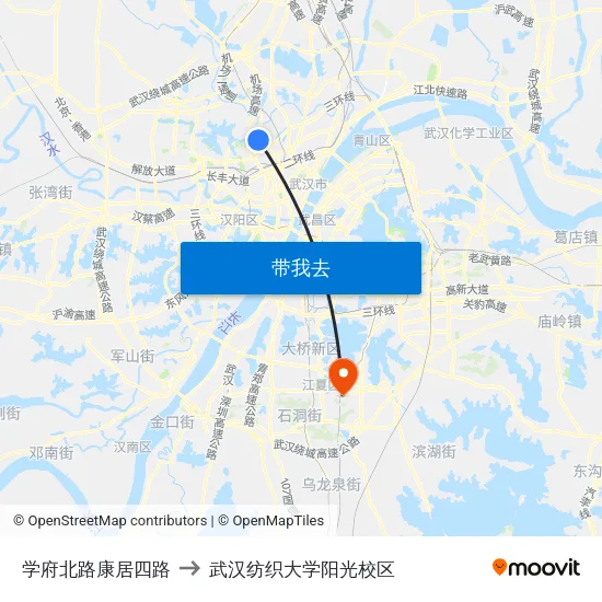 学府北路康居四路 to 武汉纺织大学阳光校区 map