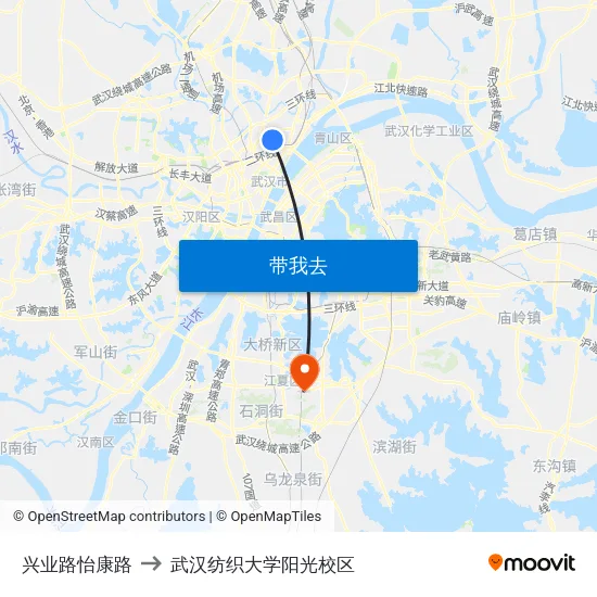 兴业路怡康路 to 武汉纺织大学阳光校区 map