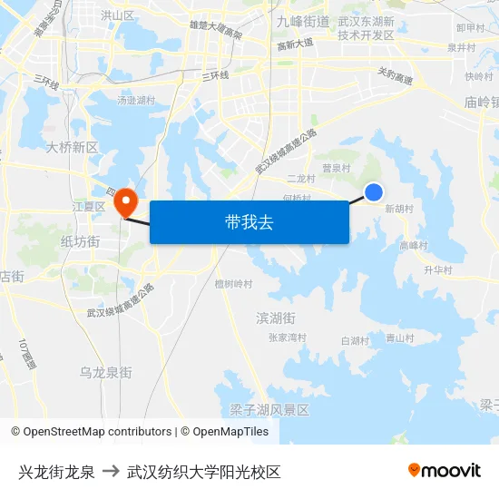 兴龙街龙泉 to 武汉纺织大学阳光校区 map