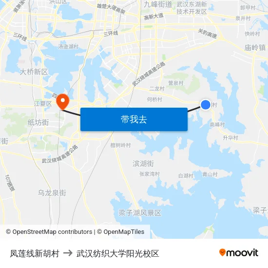 凤莲线新胡村 to 武汉纺织大学阳光校区 map