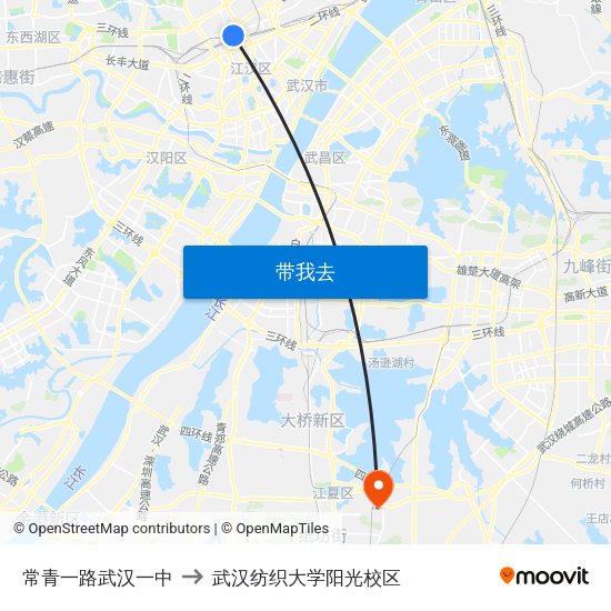 常青一路武汉一中 to 武汉纺织大学阳光校区 map
