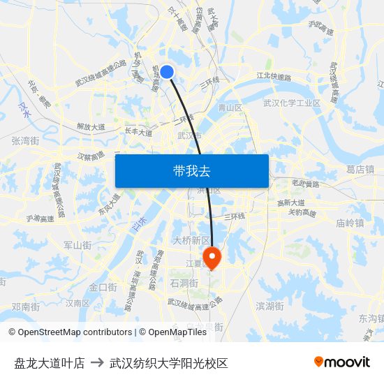 盘龙大道叶店 to 武汉纺织大学阳光校区 map