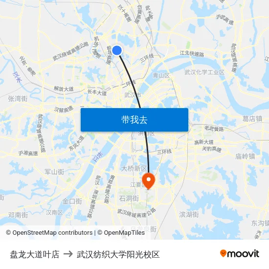 盘龙大道叶店 to 武汉纺织大学阳光校区 map