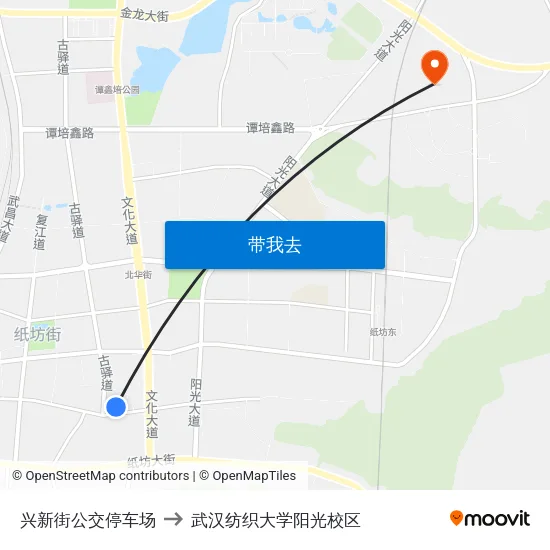 兴新街公交停车场 to 武汉纺织大学阳光校区 map