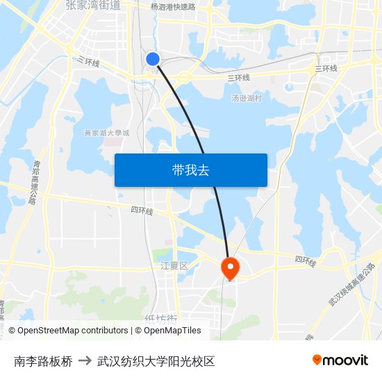 南李路板桥 to 武汉纺织大学阳光校区 map