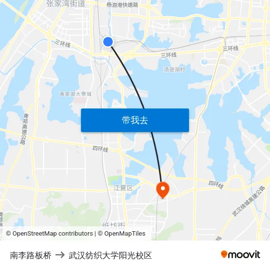 南李路板桥 to 武汉纺织大学阳光校区 map