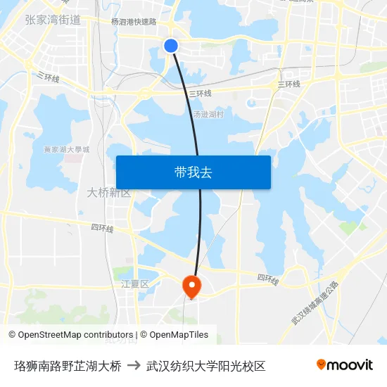 珞狮南路野芷湖大桥 to 武汉纺织大学阳光校区 map