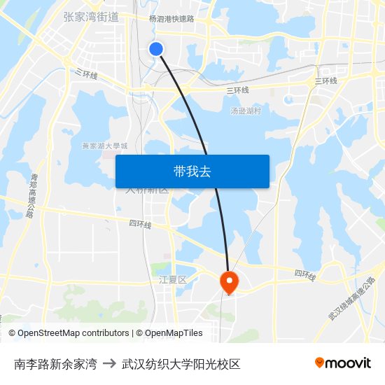 南李路新余家湾 to 武汉纺织大学阳光校区 map