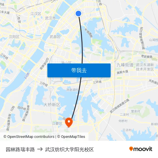 园林路瑞丰路 to 武汉纺织大学阳光校区 map