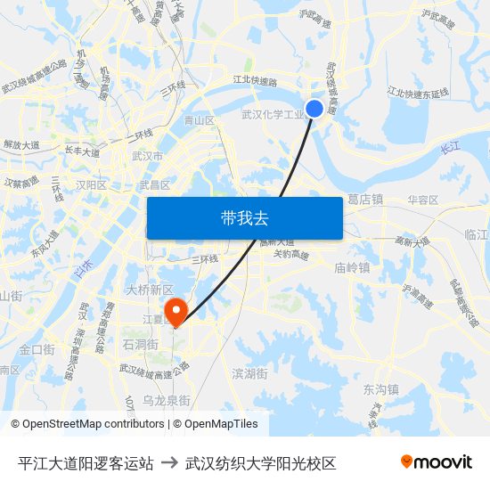 平江大道阳逻客运站 to 武汉纺织大学阳光校区 map