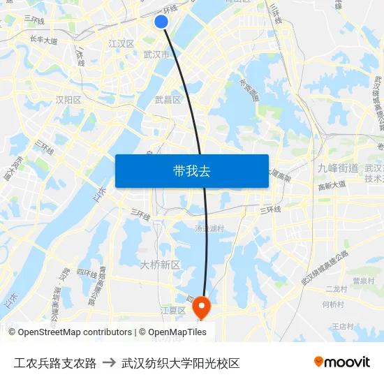 工农兵路支农路 to 武汉纺织大学阳光校区 map