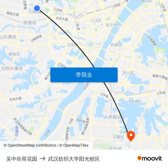 吴中街荷花园 to 武汉纺织大学阳光校区 map