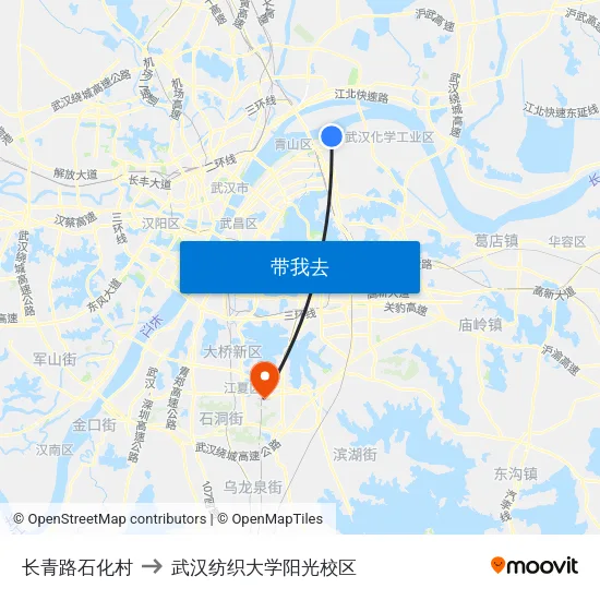 长青路石化村 to 武汉纺织大学阳光校区 map