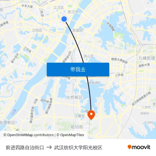 前进四路自治街口 to 武汉纺织大学阳光校区 map