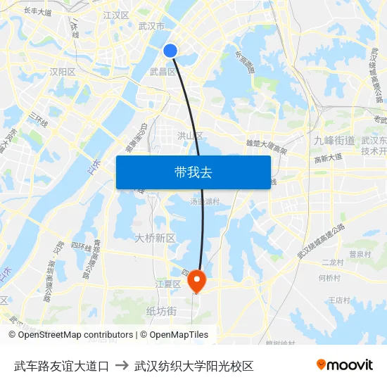 武车路友谊大道口 to 武汉纺织大学阳光校区 map
