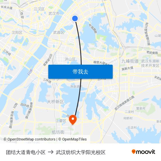 团结大道青电小区 to 武汉纺织大学阳光校区 map