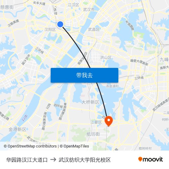 华园路汉江大道口 to 武汉纺织大学阳光校区 map