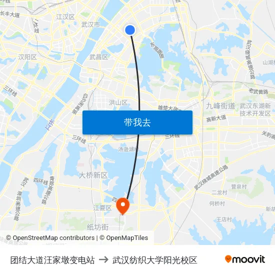 团结大道汪家墩变电站 to 武汉纺织大学阳光校区 map