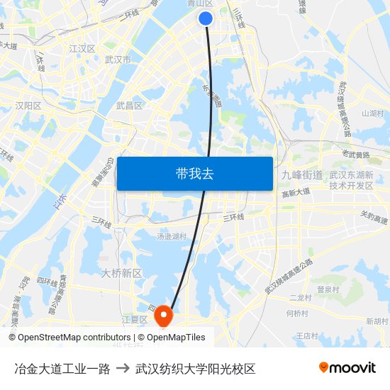 冶金大道工业一路 to 武汉纺织大学阳光校区 map