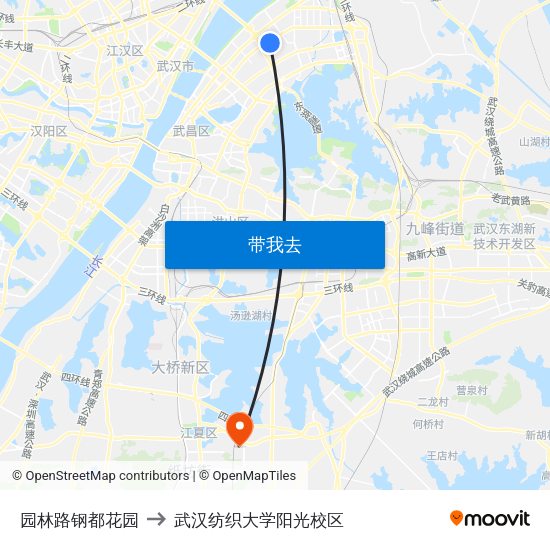 园林路钢都花园 to 武汉纺织大学阳光校区 map