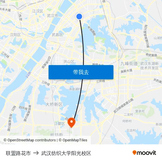 联盟路花市 to 武汉纺织大学阳光校区 map